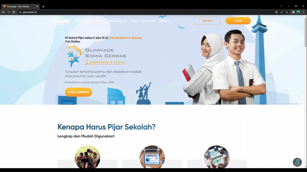 Tampilan Homepage pijarsekolah.id